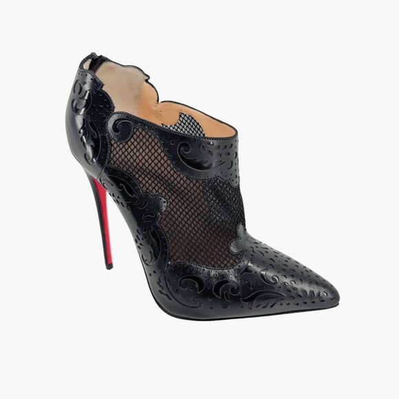 Christian Louboutin Mandolina Black Laser Cut Booties Size 37.5 US 7.5 Women's - Picture 10 of 14
